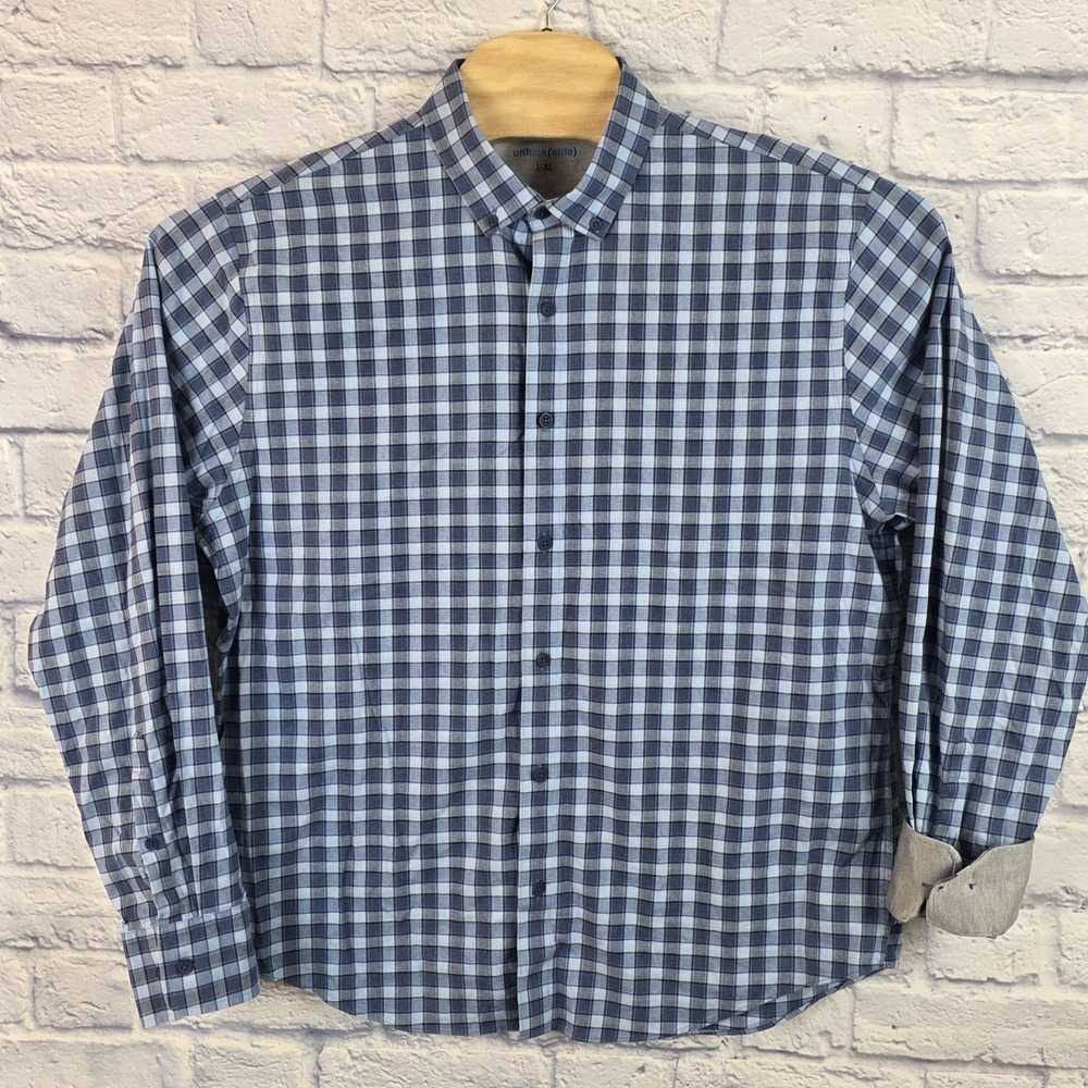 Twillory Men Blue‎ Plaid Button Up Untuckable Stretch Casual Shirt Size Large XL - Picture 2 of 7
